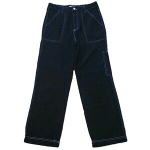 NWT Forever 21 Utility Carpenter Pants Womens 30x28 Black Wide Leg Grunge Skater